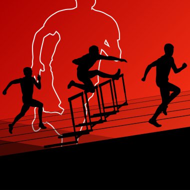 Aktif genç erkekler Atletizm Engelli bariyer silhoue çalışan spor