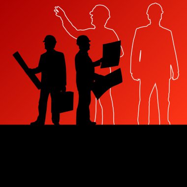 Erkekler mühendisleri madenciler ve inşaat işçileri kask içinde li iş
