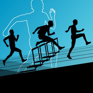 Aktif genç erkekler Atletizm Engelli bariyer silhoue çalışan spor