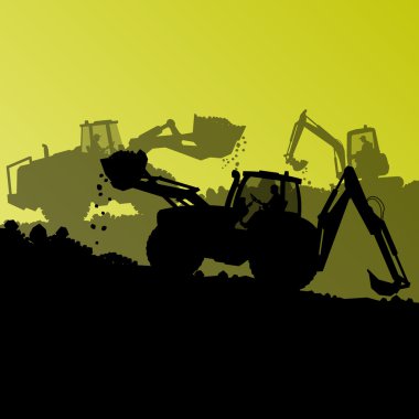 Excavator loader hydraulic machine tractor and worker digging at clipart