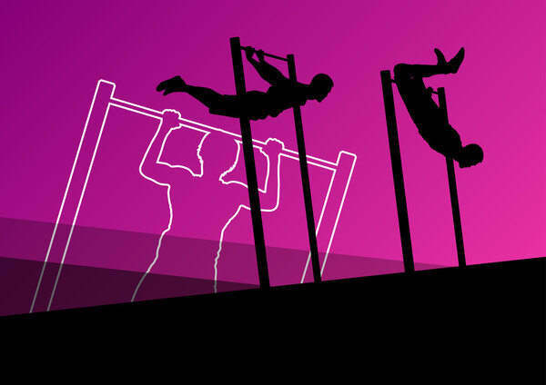 Active and strong fitness men doing push ups muscles training in