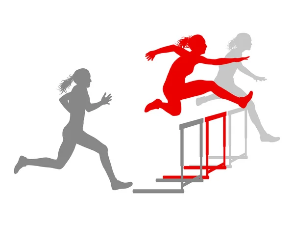 Hurdle race woman barrier running vector background winner — Stock Vector