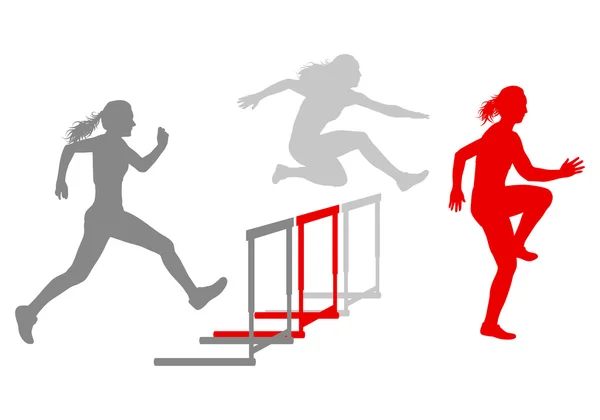 Hurdle race woman barrier running vector background winner — Stock Vector