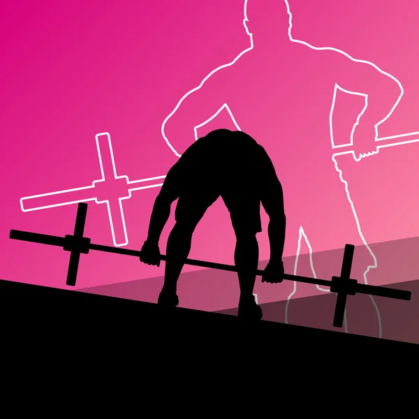 Erkekler crossfit halter sporu siluetleri soyut adam — Stok Vektör