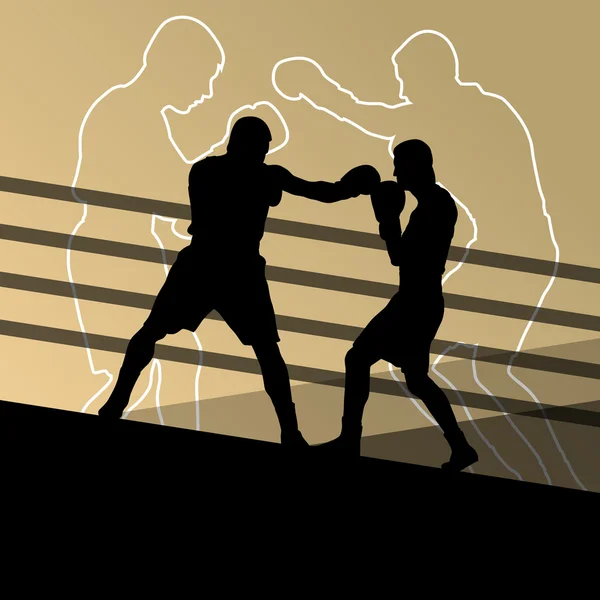 Boxeo activo hombres jóvenes caja deporte siluetas abstracto backgroun — Archivo Imágenes Vectoriales