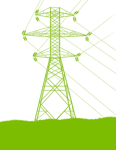 Ligne de transmission d'énergie haute tension ligne verte écologie énergie — Image vectorielle