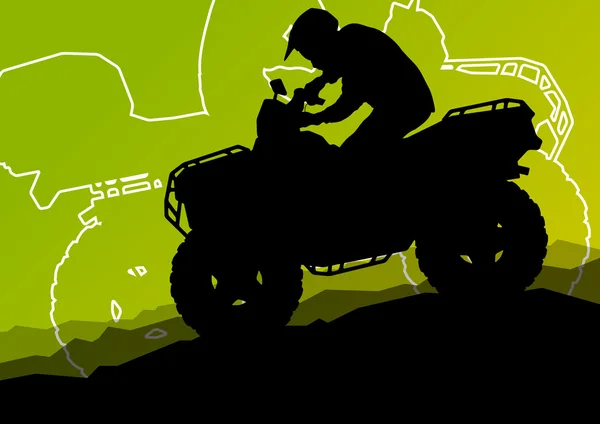 Vehículo todo terreno quad motociclistas en la naturaleza salvaje abstrac — Vector de stock