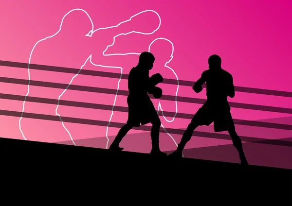 Boxe active jeunes hommes boîte sport silhouettes résumé backgroun — Image vectorielle