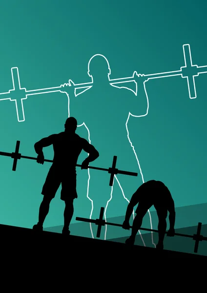 Hommes crossfit haltérophilie silhouettes sportives backgroun abstrait — Image vectorielle