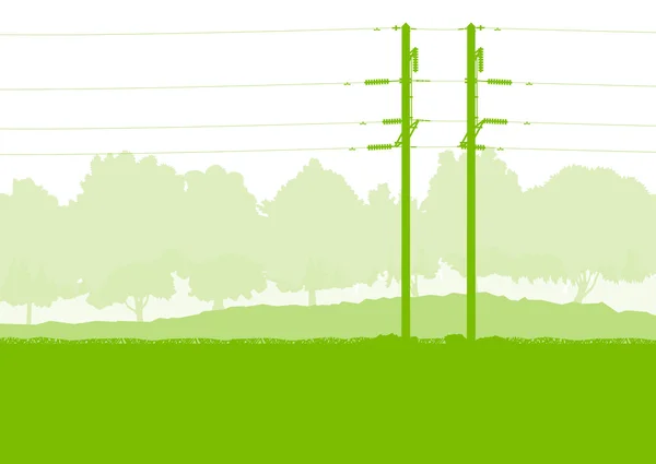 Línea de torre de transmisión de alta tensión ecología verde energía — Vector de stock