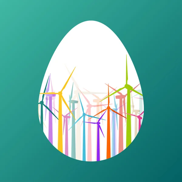 Œuf de Pâques avec des générateurs d'électricité éolienne colorés et windmil — Image vectorielle
