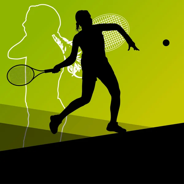 Soyut bac kız Tenis oyuncular aktif spor siluetleri vektör — Stok Vektör