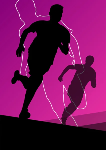 Jeunes hommes actifs sport athlétisme obstacles barrière course silhouette — Image vectorielle