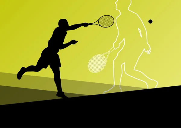 Boy tennis players active sport silhouettes vector abstract back — Stock Vector