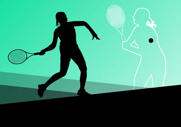 Chica tenistas activo deporte siluetas vector abstracto bac — Archivo Imágenes Vectoriales