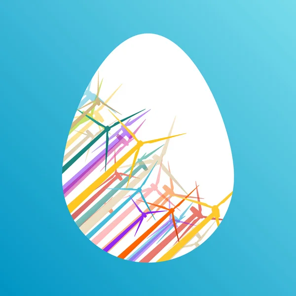 Пасхальное яйцо с разноцветными ветрогенераторами и ветряными мельницами — стоковый вектор