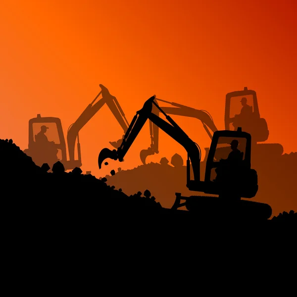 Escavatore caricatore macchina idraulica trattore e lavoratore scavare a — Vettoriale Stock