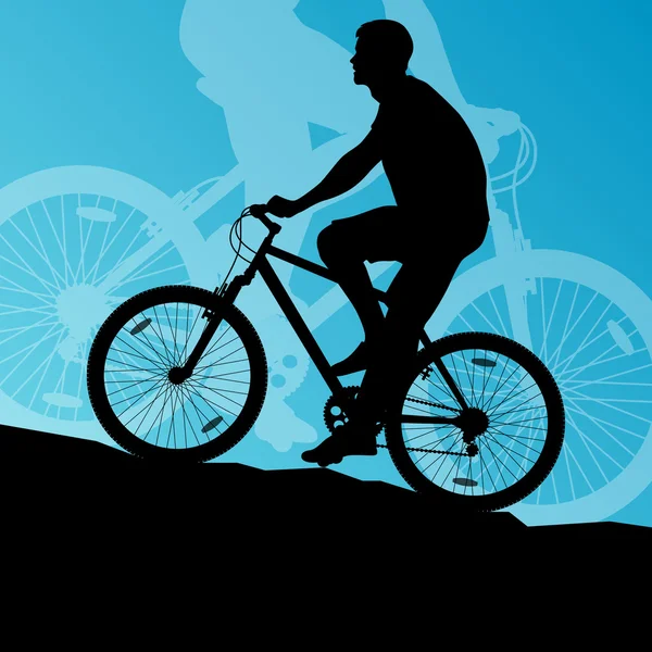 Hombre activo ciclistas ciclistas en paisaje fondo illus — Vector de stock