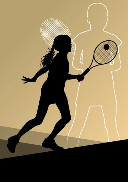 Joueuses de tennis silhouettes sportives actives vecteur abstrait bac — Image vectorielle