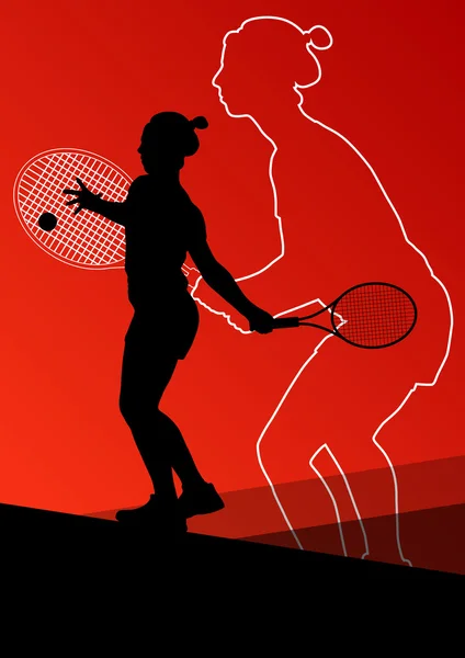 Meisje tennis spelers actieve sport silhouetten vector abstracte bac — Stockvector