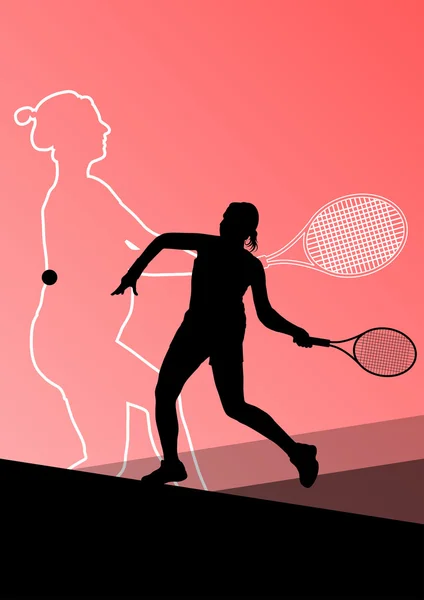 女孩网球球员活跃的运动剪影矢量抽象 bac — 图库矢量图片