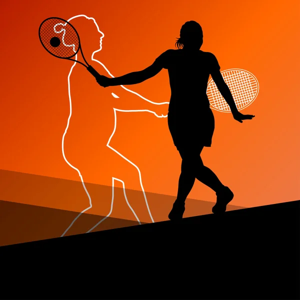 Meisje tennis spelers actieve sport silhouetten vector abstracte bac — Stockvector