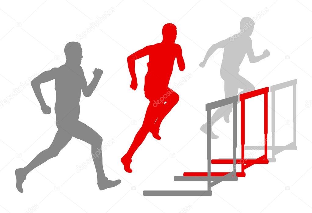 Hurdle race man barrier running vector background winner