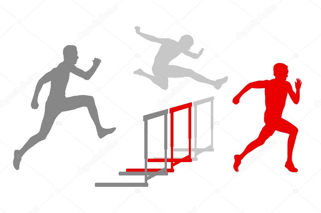 Hurdle race man barrier running vector background winner