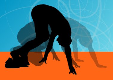Sprinter başlayan blok ile yarış başlatmak hazırlanıyor