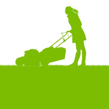 Çim taşıyıcı kesme çim vektör arka plan ekoloji kadınla