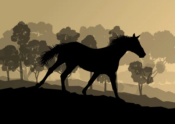 Cavalo selvagem na natureza vetor fundo paisagem liberdade conceito —  Vetores de Stock