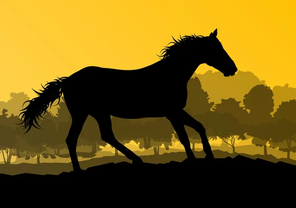 Cheval sauvage dans la nature arrière-plan vectoriel paysage liberté concept — Image vectorielle