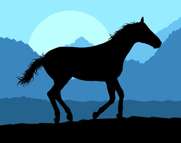 Caballo salvaje en la naturaleza vector fondo paisaje libertad concepto — Archivo Imágenes Vectoriales