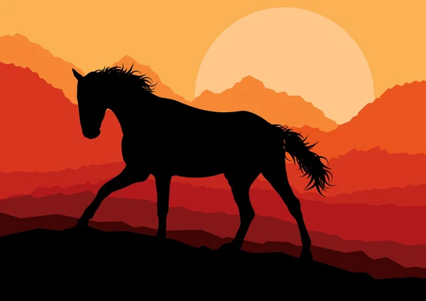 Wild paard in aard vector achtergrond landschap vrijheid concept — Stockvector