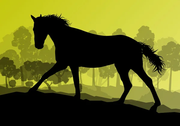 Cheval sauvage dans la nature arrière-plan vectoriel paysage liberté concept — Image vectorielle