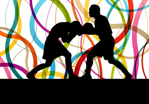 Boxe active jeunes hommes boîte sport silhouettes résumé backgroun — Image vectorielle