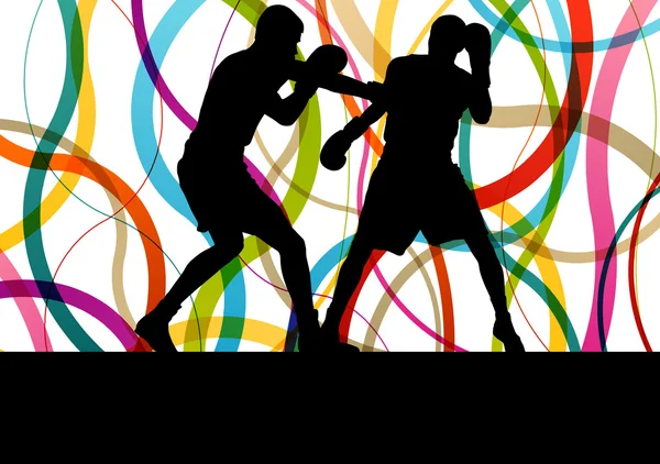 Boxing active young men box sport silhouettes abstract backgroun — Stock Vector