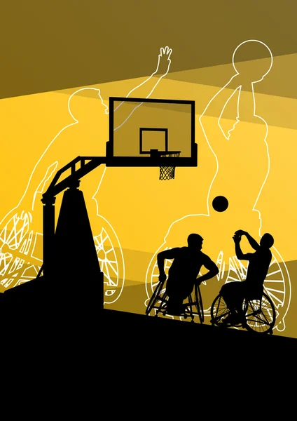 Actieve jongeren uitgeschakeld mannen basketbalspelers in een rolstoel det — Stockvector