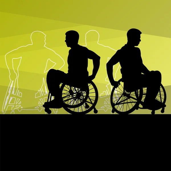 Jóvenes activos discapacitados jugadores de baloncesto en una silla de ruedas det — Vector de stock