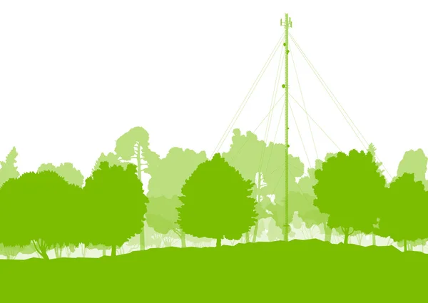 Antena transmisión torre de comunicación vector fondo verde — Vector de stock