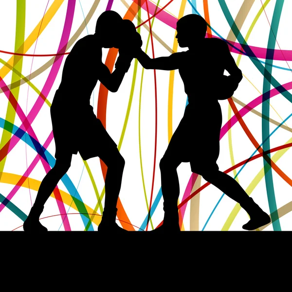 Boxning aktiva unga män box sport silhuetter abstrakt bak — Stock vektor