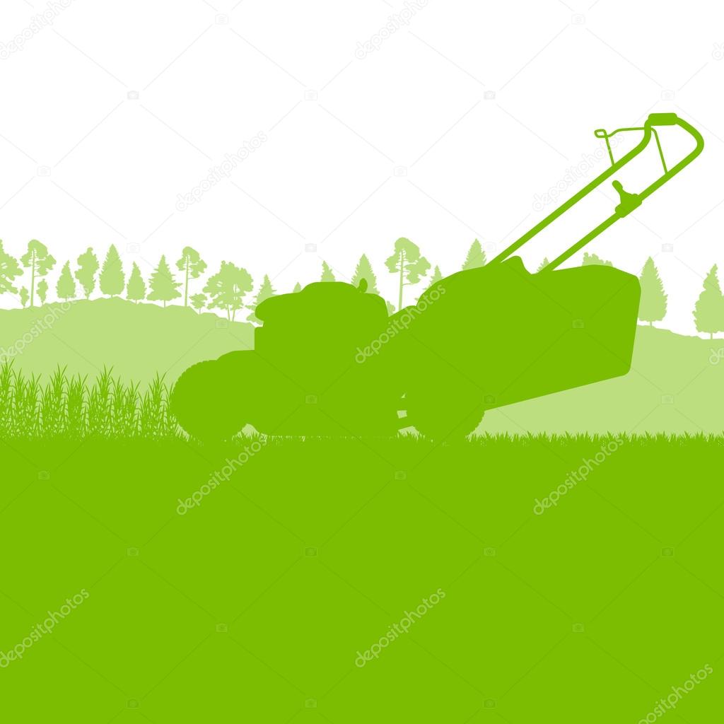 Lawn mover cutting grass vector background ecology