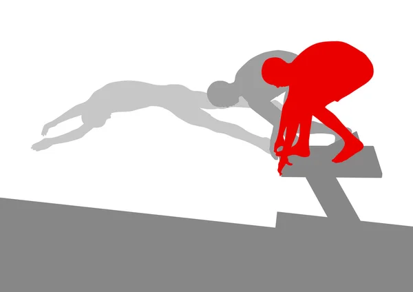 Position du nageur pour sauter sur fond vectoriel de bloc de démarrage co — Image vectorielle