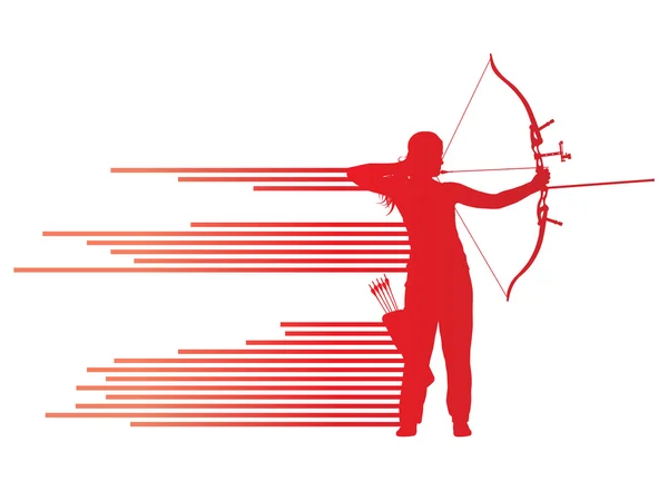 Archer vrouw buigen boog vector achtergrond concept — Stockvector