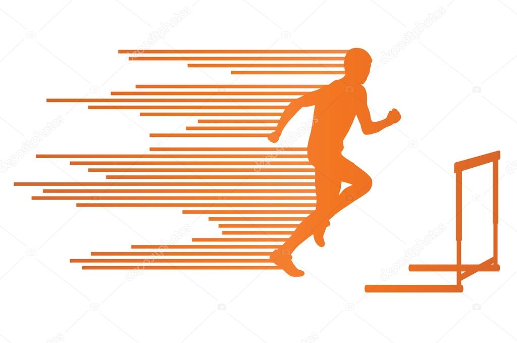 Athlete man hurdling in track and field vector background concep