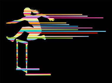 Athlete woman hurdling in track and field vector background conc clipart