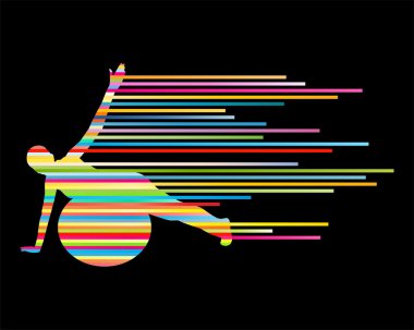 Genç kadın egzersiz fitness top vektör arka plan spor concep