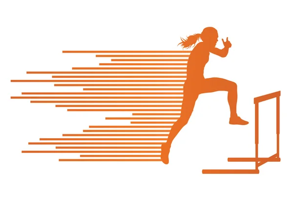 Atleta mujer hurdling en pista y campo vector fondo conc — Vector de stock