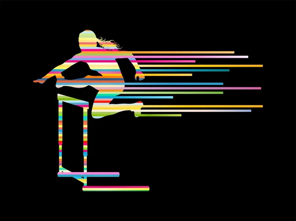 Atleta mujer hurdling en pista y campo vector fondo conc — Archivo Imágenes Vectoriales