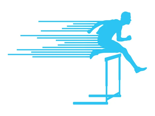 Athlete man hurdling in track and field vector background concep — Stock Vector